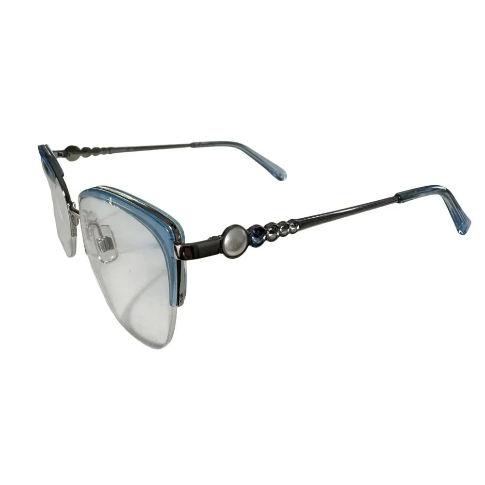 Swarovski SK5307 Eyeglass Frame Only 55-17-140 Blue Metal Semi-Rimless Gemstones - Picture 2 of 14